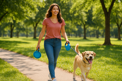 Chica paseando su perro