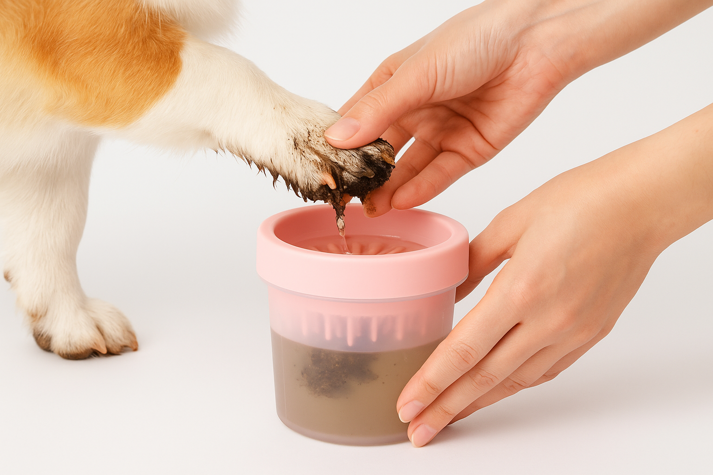 Corgi siendo limpiado