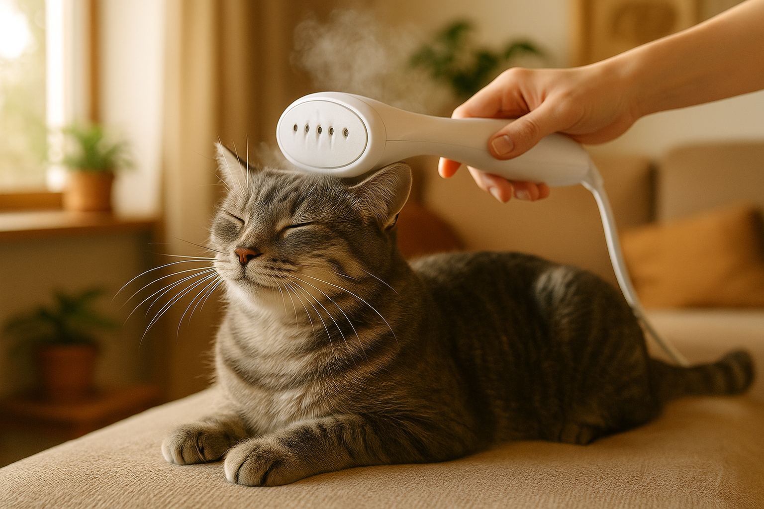 Gato disfrutando del cepillado