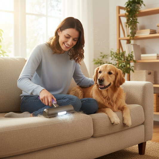 Imagen con persona usando el rodillo quitapelos