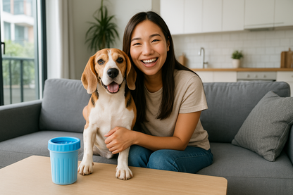 Mujer asiática con Beagle