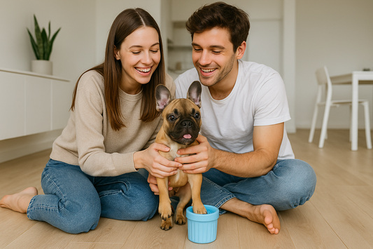 Pareja joven con Bulldog