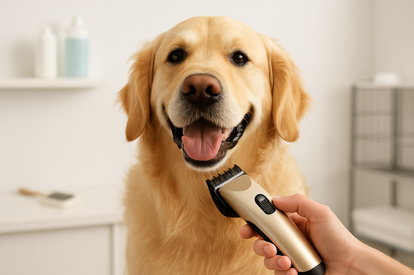 Perro Golden Retriever feliz durante el corte
